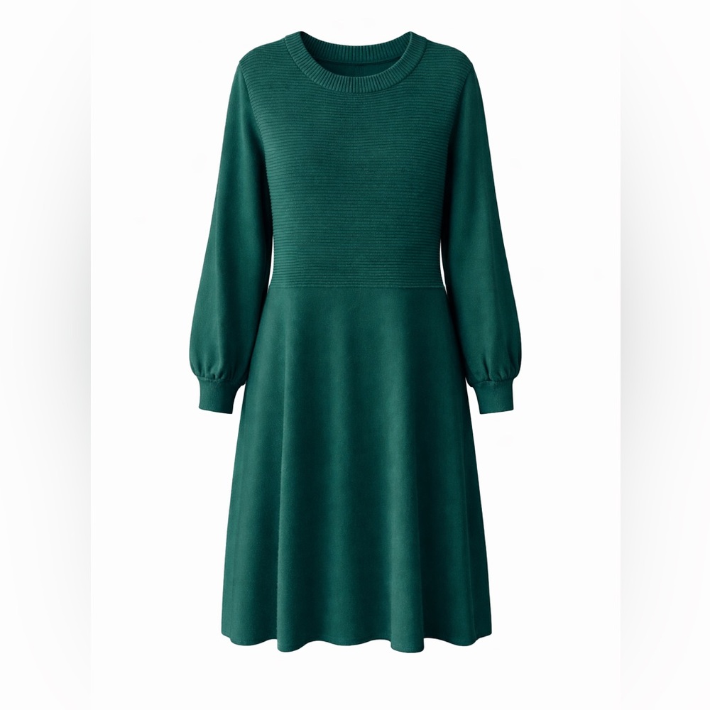 Eliza J Emerald Green Long Sleeve Knit A-Line Dress